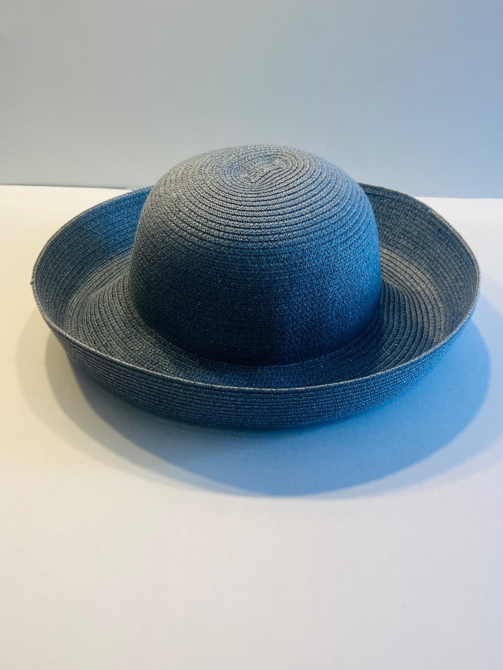 Betmar Slate Blue Wide Brim Summer Hat Packable Raffia 2-in-1 Style M
